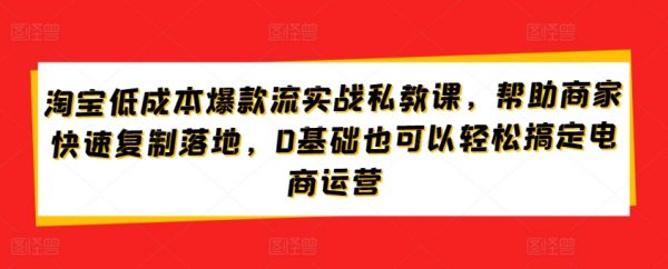 淘宝低成本爆款流实战私教课，0基础帮助商家快速复制落地，轻松搞定电商运营