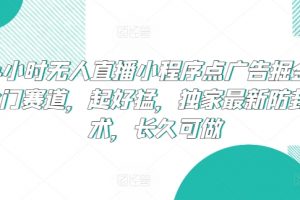 24小时无人直播小程序点广告掘金，冷门赛道，独家最新防封技术