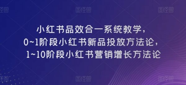 小红书品效合一系统教学，​0~1阶段新品投放、营销增长等方法论