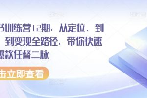 12期小红书训练营，从定位到变现全路径，带你快速打通爆款任督二脉
