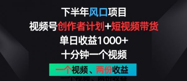 下半年风口项目，视频号创作者计划+视频带货，单日收益1000+
