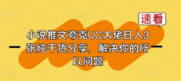小说推文夸克UC，大佬日入3张纯干货分享，解决你的所以问题