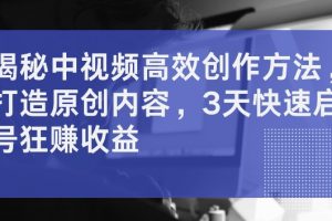 揭秘中视频高效创作方法，打造原创内容，3天快速启号狂赚收益