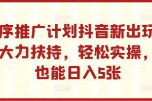 小程序推广计划抖音新出玩法，官方大力扶持，轻松实操，小白也能日入5张