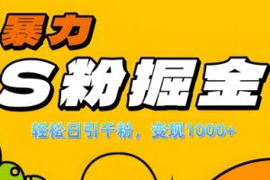 单人单机日引千粉，变现1k+，S粉流量掘金计划攻略