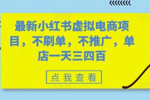 最新小红书虚拟电商项目，不刷单，不推广，单店一天三四百