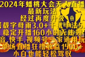 2024年蟠桃大会无人直播最新玩法，稳定开播160小时无违规，抖音、快手、视频号三家通用玩法
