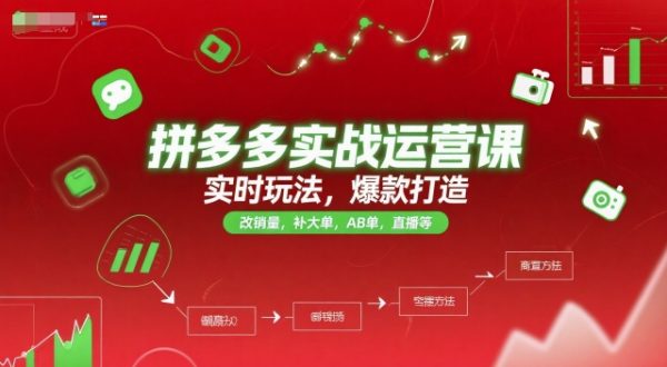 拼多多实战运营课，实时玩法，爆款打造，改销量，补大单，AB单，直播等（更新2025月）