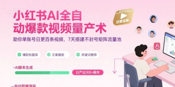 小红书AI全自动爆款视频量产术，助你单账号日更百条视频，7天搭建不封号矩阵流量池插图