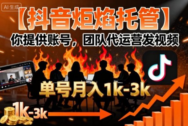 【抖音炬焰托管】你提供账号，团队代运营发视频，单号月入1k+【揭秘】插图