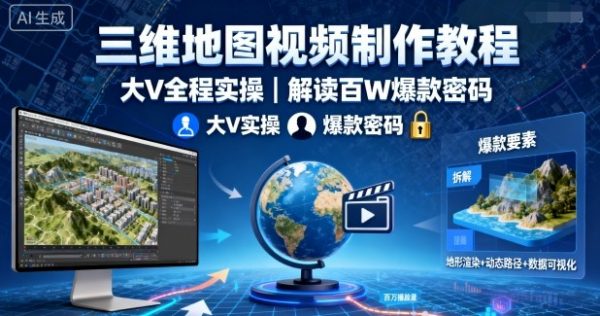 三维地图视频制作教程，大V全程实操，解读百W爆款密码插图