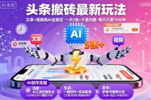 头条搬砖最新玩法，文章+视频用AI全搞定，一天5张+不是问题，每天只需10分钟