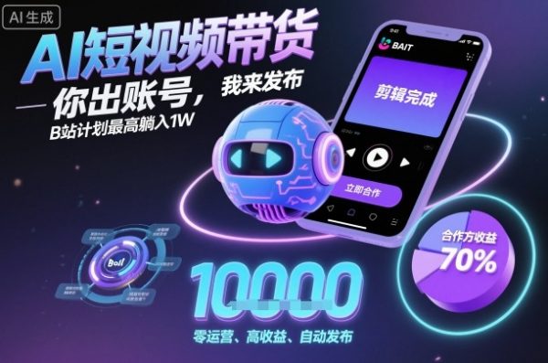 AI短视频带货，你出账号，我来发布，B站计划最高躺入1W【揭秘】插图
