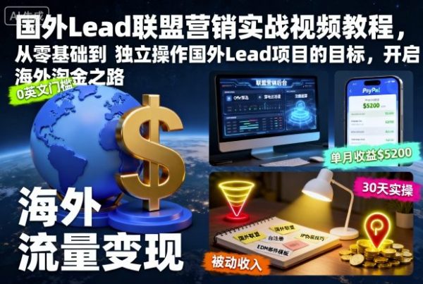 国外Lead联盟营销实战视频教程，从零基础到独立操作国外Lead项目的目标，开启海外淘金之路插图