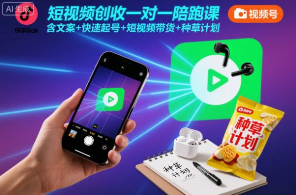 短视频创收一对一陪跑课，含文案+快速起号+短视频带货+种草计划插图