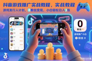 抖音游戏推广实战教程，游戏发行人计划，0粉丝变现，小白轻松日入3张