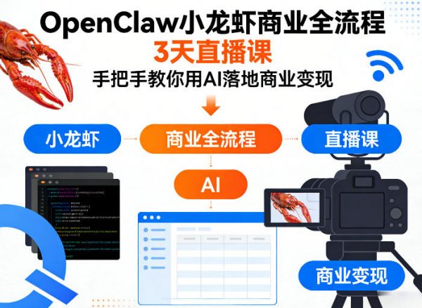 OpenClaw小龙虾商业全流程3天直播课,手把手教你用AI落地商业变现插图 OpenClaw小龙虾商业全流程3天直播课,手把手教你用AI落地商业变现插图