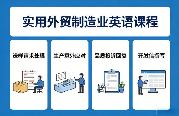 实用外贸制造业英语课程，教你专业处理送样请求、应对生产意外、回复品质投诉、撰写开发信等插图