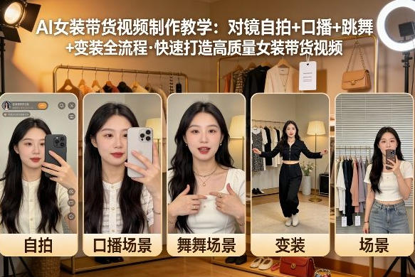 AI女装带货视频制作教学，对镜自拍、口播、跳舞、变装全流程