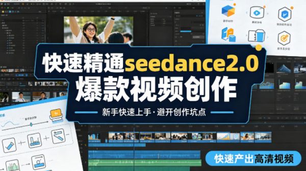 快速精通seedance2.0爆款视频创作，快速产出高清视频，避开大量创作坑点，新手也能快速上手插图