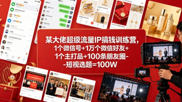 某大佬超级流量IP搞钱训练营，1个微信号+1万个微信好友+1个主打品+100条朋友圈-短视选题=100W插图